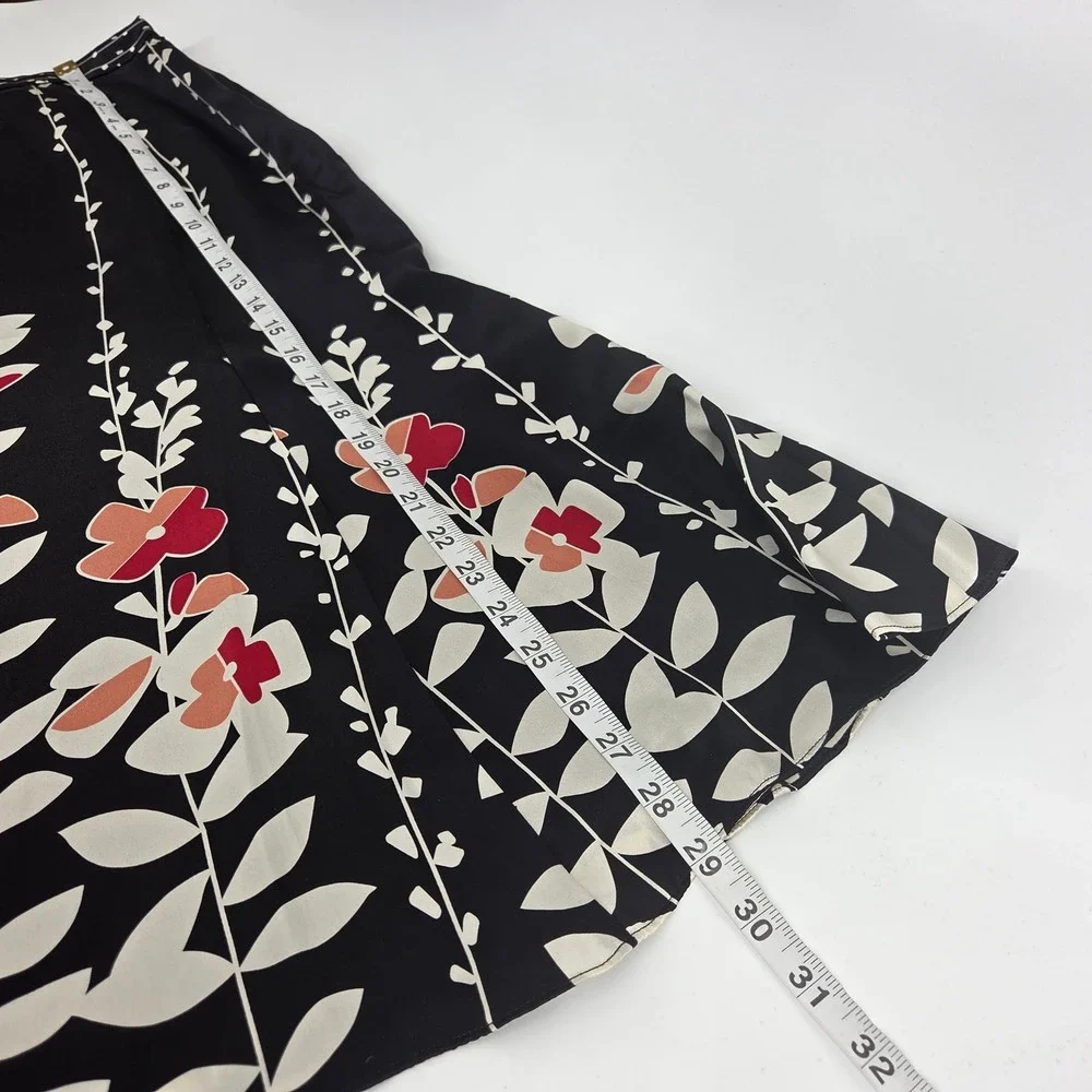 Talbots Silk Midi Skirt 4 Black Floral Art-Inspired Boho Cottagecore Vintage - Picture 8 of 8